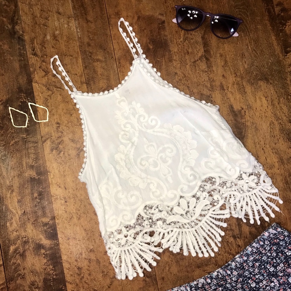 White Lace & Embroidered Fashion Crop Top